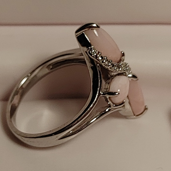 Vintage DK Coral and Tiny Diamonds in 925 Band Ring Size 8.25 to 8.5 - Picture 8 of 15